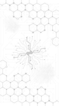 A white background with hexagonal shapes and a circuit board vector