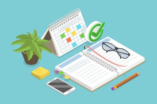 3D Isometric Flat Illustration of Personal Planner, Idea For Organizing Events And Tasks vector