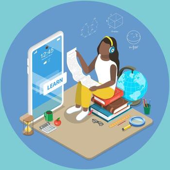 3D Isometric Flat Illustration of Academic Education Process, Process Of Studying And Learning vector