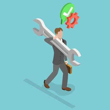 3D Isometric Flat Illustration of Problem Fixing, Technical Service vector