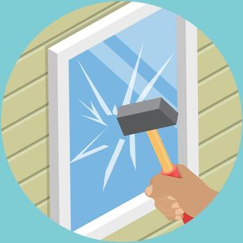 3d isométrica plano ilustración de vandalismo, imponente ventana con martillo vector