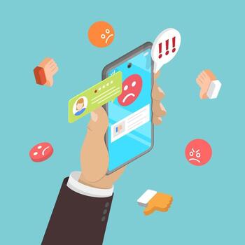 3D Isometric Flat Illustration of Negative Reviews, Low Ratings And Bad Reputation vector