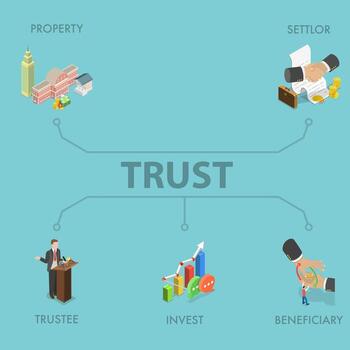 3D Isometric Flat Illustration of Trust Fund, Secure Asset Management vector