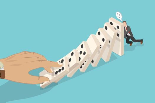3D Isometric Flat Illustration of Domino Effect, Strategy for Preveting a Disaster vector