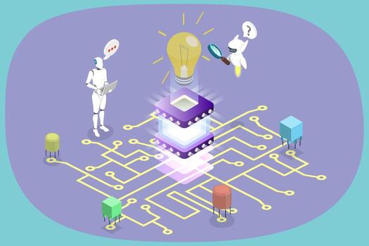 3D Isometric Flat Illustration of Technological Innovation and Invention, Artificial Intelligence and Machine Learning vector