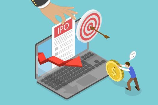 3D Isometric Flat Illustration of Initial Public Offering, IPO, Launch and Strategy of Public Stock vector