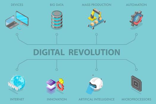 3D Isometric Flat Illustration of Digital Revolution, Automated Production Process vector