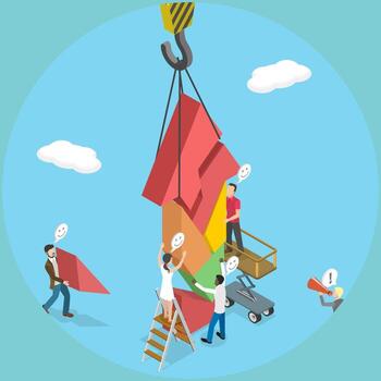 3D Isometric Flat Illustration of Teamwork and Cooperation, Solving Problems Through Collarboration, Support, And Partnership vector