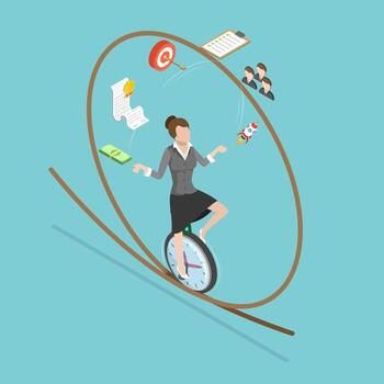 3D Isometric Flat Illustration of Project Management, Business Tasks Optimization vector