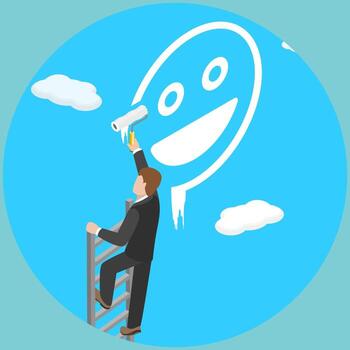 3D Isometric Flat Illustration of Optimistic Mindset, Good Attitude, Success in Work vector