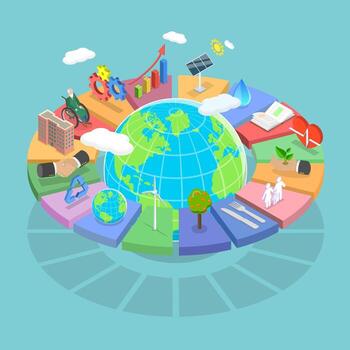 3D Isometric Flat Illustration of Sustainable Development Goals, Global Target for Better Future vector