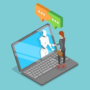 3D Isometric Flat Illustration of Business Automatization , AI-Powered Recruitment vector