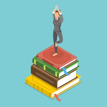 3D Isometric Flat Illustration of Power of Knowledge, Overcoming Obstacles, And Skill Development vector