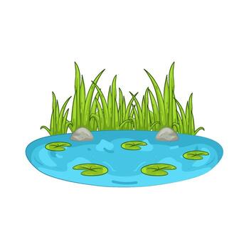 Illustration of Pond with Lily Pads and Grass vector