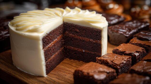 A piece of chocolate cake with a slice missing photo