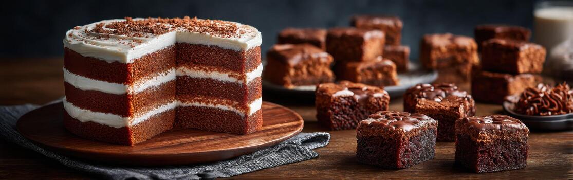 A chocolate cake with a slice missing photo