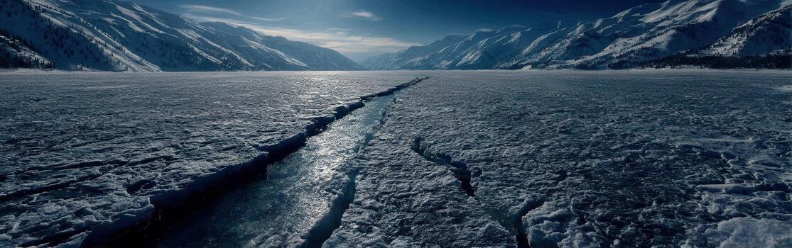 A large body of water in the middle of a mountain range photo