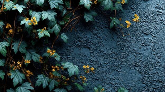 A wall with vines and flowers on it photo