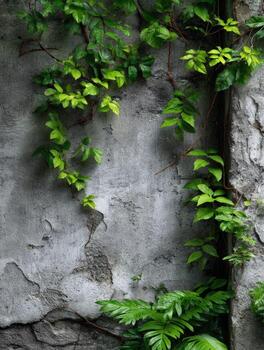 A wall with vines growing on it and a door photo