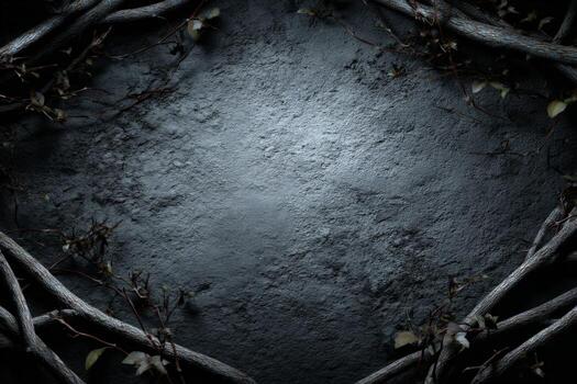 A dark background with branches and leaves photo