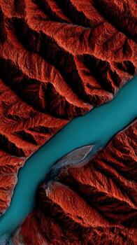 An aerial view of a river flowing through a canyon photo
