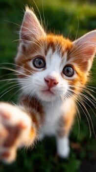 A small kitten reaching out to the camera photo
