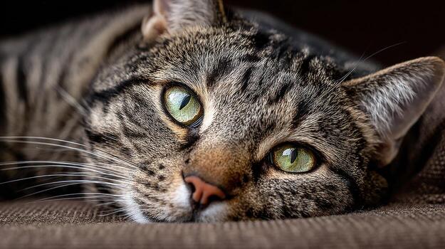 A cat laying on a couch with its eyes closed photo