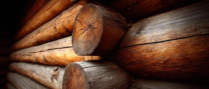 Close up of the wood of a log cabin photo