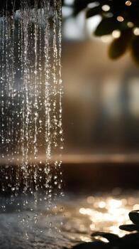 Water dripping from a fountain in the sunlight photo