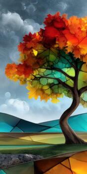 A colorful tree with a colorful background photo