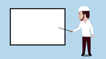 muçulmano desenho animado masculino professor ensino com tela animação video