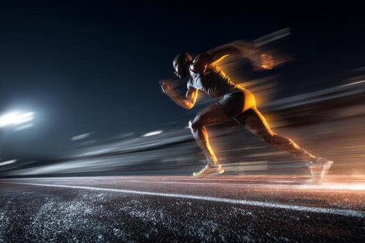 A man running on a track at night photo