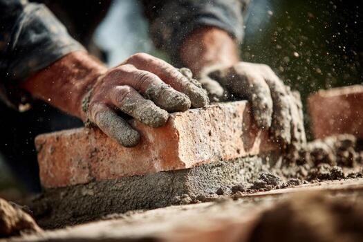 A man is building bricks with his hands photo