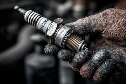 A man's hand holding a spark plug photo