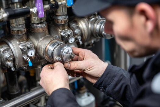 A man is fixing a valve on a pipe photo
