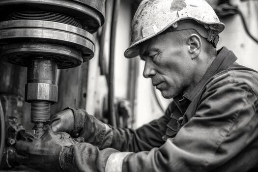 An older man working on a machine photo
