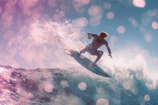 A man riding a wave on a surfboard photo