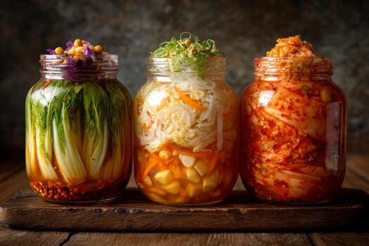 Three jars with different types of food in them photo