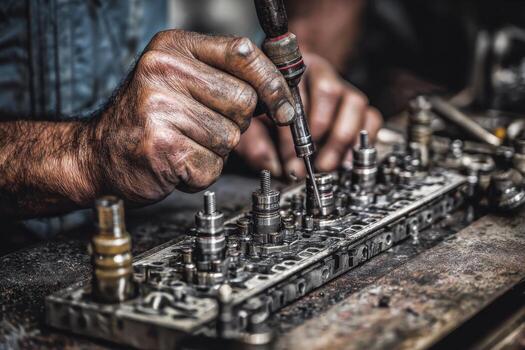 A man is working on a machine with a wrench photo