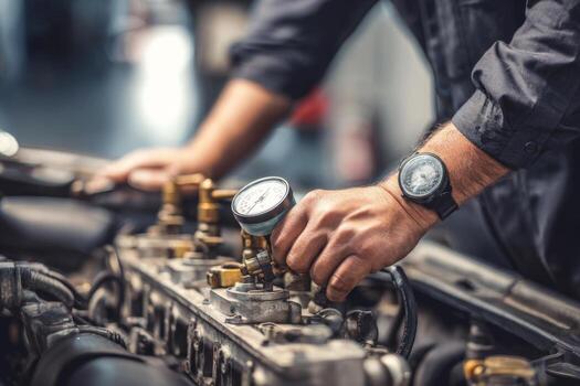 A mechanic checking the engine of a car photo