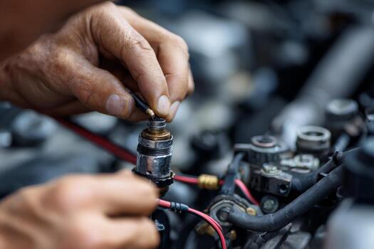 A man is fixing a car engine photo