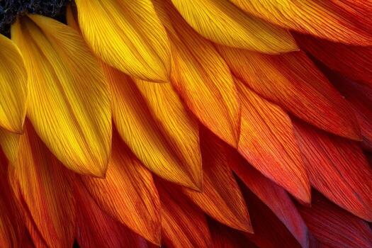 A close up of a sunflower with red and yellow petals photo