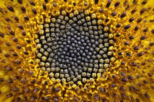 A close up of a sunflower with many seeds photo