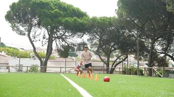noivando dinâmico Treinamento sessão em a Esportes campo envolvendo cones e vários exercícios video
