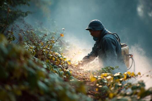 A man spraying weeds with a sprayer photo