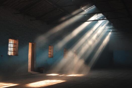 Sunlight shining through a window in an empty room photo