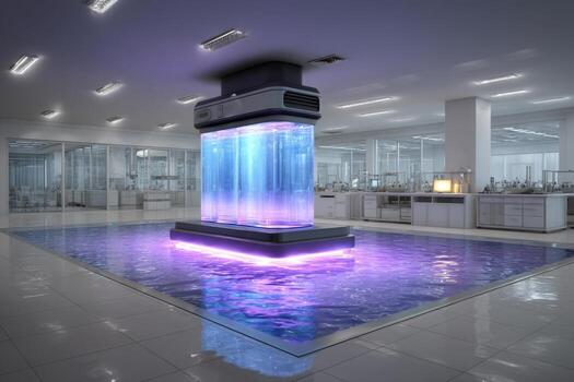 A large pool with a fountain in the middle of a room photo