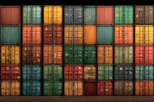 A large pile of shipping containers stacked together photo