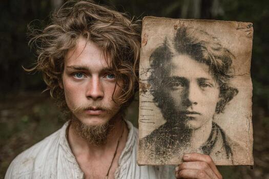 un hombre participación arriba un foto de él mismo