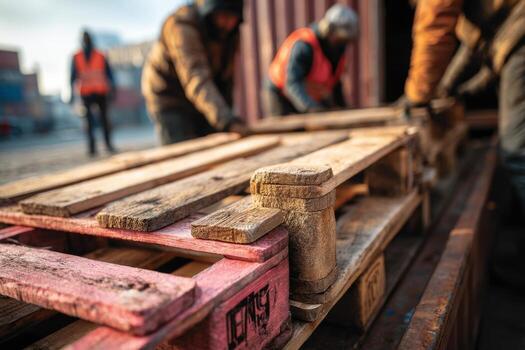 Workers loading pallets onto a truck photo